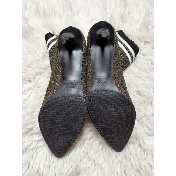 Stuart Weitzman Womens Waverly Metallic Knit Sock Bootie Stiletto Heels US 8.5 - Picture 7 of 9